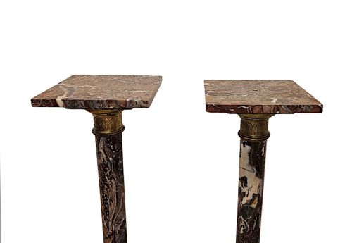 A VERY FINE PAIR OF 19TH CENTURY MARBLE BUST OR URN STANDS WITH ORMOLU MOUNTS - ADDITIONAL PHOTO 3