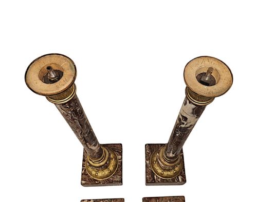 A VERY FINE PAIR OF 19TH CENTURY MARBLE BUST OR URN STANDS WITH ORMOLU MOUNTS - ADDITIONAL PHOTO 4