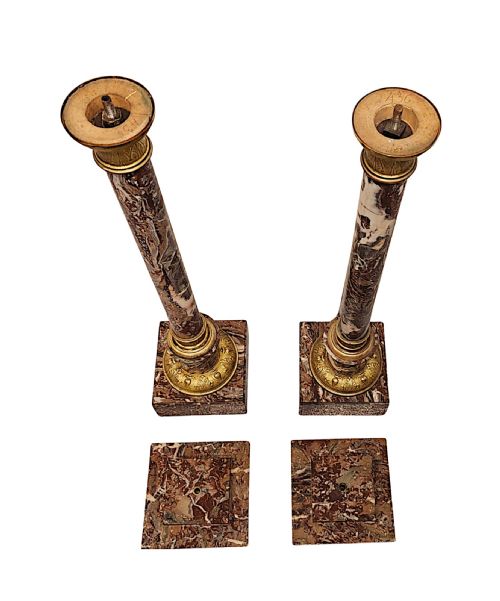 A VERY FINE PAIR OF 19TH CENTURY MARBLE BUST OR URN STANDS WITH ORMOLU MOUNTS - ADDITIONAL PHOTO 5