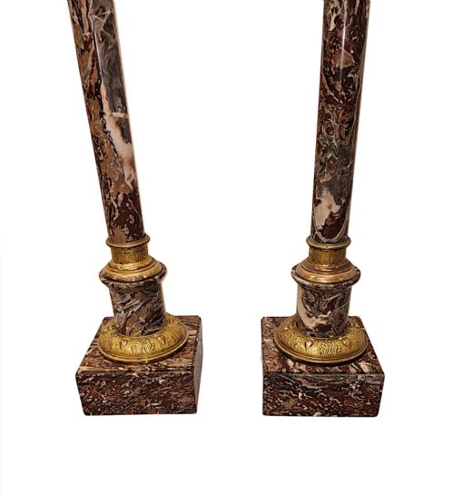 A VERY FINE PAIR OF 19TH CENTURY MARBLE BUST OR URN STANDS WITH ORMOLU MOUNTS - ADDITIONAL PHOTO 6