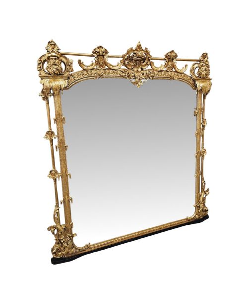 A VERY RARE LARGE SIZE 19TH CENTURY CASTLE OR COUNTRY HOUSE OVERMANTEL MIRROR - ADDITIONAL PHOTO 1