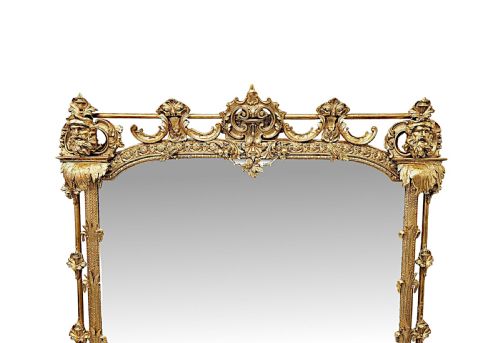 A VERY RARE LARGE SIZE 19TH CENTURY CASTLE OR COUNTRY HOUSE OVERMANTEL MIRROR - ADDITIONAL PHOTO 4