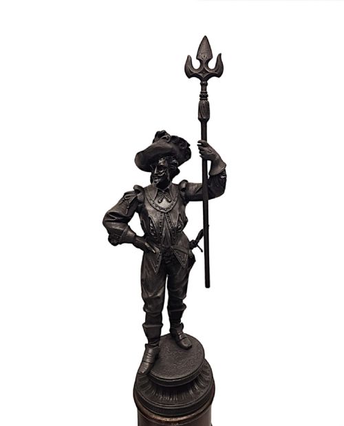 A RARE PAIR OF 19TH CENTURY SPELTER FIGURAL CAVALIER SCULPTURES - ADDITIONAL PHOTO 5