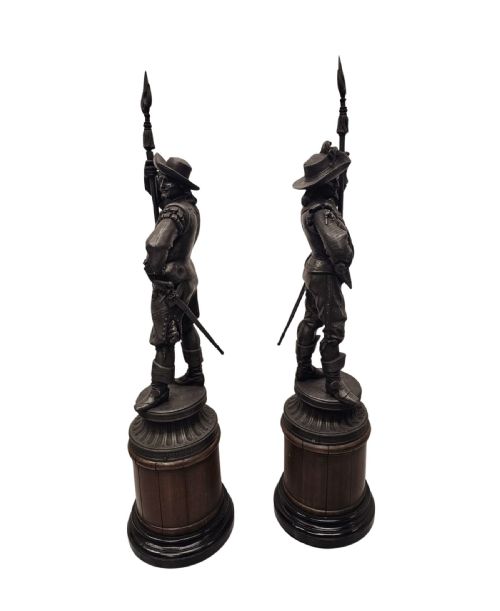 A RARE PAIR OF 19TH CENTURY SPELTER FIGURAL CAVALIER SCULPTURES - ADDITIONAL PHOTO 14