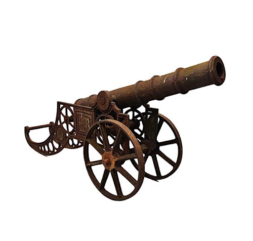 A VERY RARE PAIR OF EARLY 20TH CENTURY HEAVY CAST IRON GARDEN CANNONS - ADDITIONAL PHOTO 1