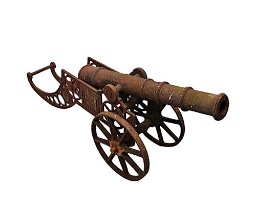 A VERY RARE PAIR OF EARLY 20TH CENTURY HEAVY CAST IRON GARDEN CANNONS - ADDITIONAL PHOTO 2