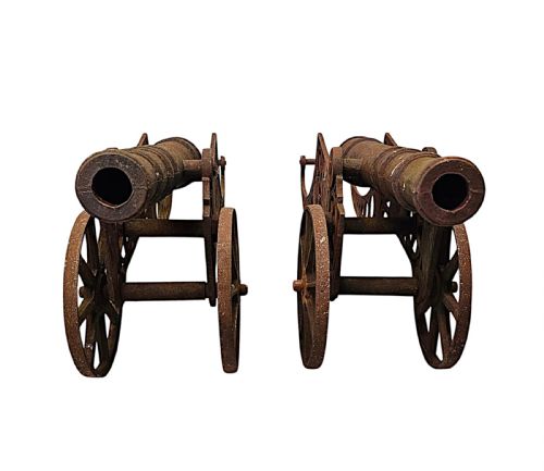 A VERY RARE PAIR OF EARLY 20TH CENTURY HEAVY CAST IRON GARDEN CANNONS - ADDITIONAL PHOTO 3