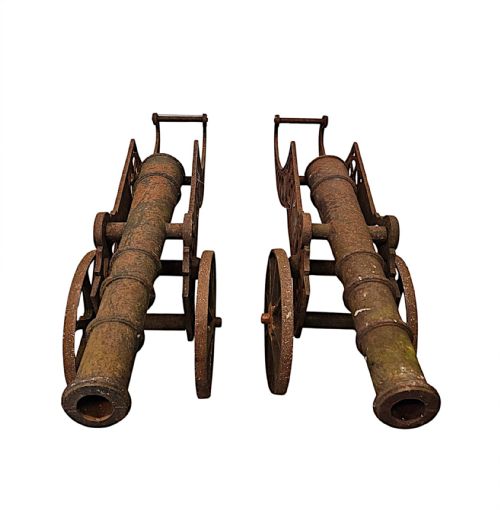A VERY RARE PAIR OF EARLY 20TH CENTURY HEAVY CAST IRON GARDEN CANNONS - ADDITIONAL PHOTO 4
