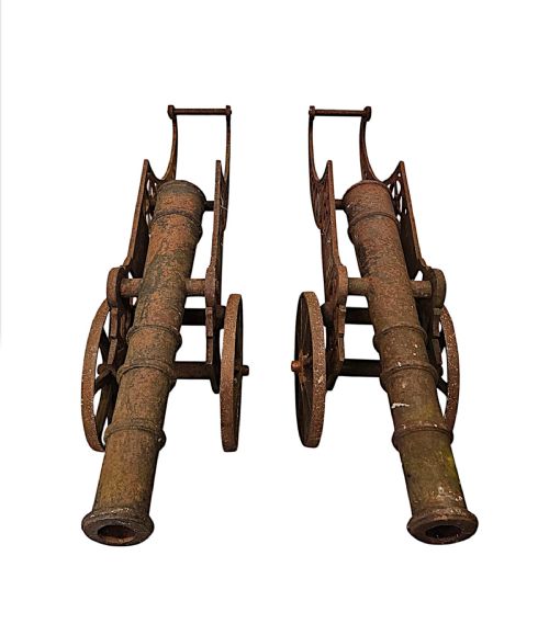 A VERY RARE PAIR OF EARLY 20TH CENTURY HEAVY CAST IRON GARDEN CANNONS - ADDITIONAL PHOTO 6