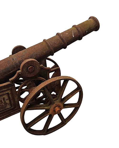 A VERY RARE PAIR OF EARLY 20TH CENTURY HEAVY CAST IRON GARDEN CANNONS - ADDITIONAL PHOTO 7