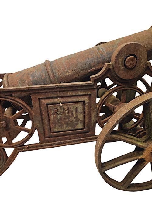 A VERY RARE PAIR OF EARLY 20TH CENTURY HEAVY CAST IRON GARDEN CANNONS - ADDITIONAL PHOTO 8