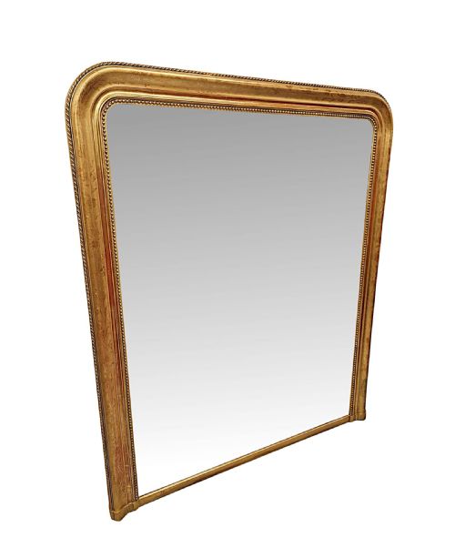 A LOVELY 19TH CENTURY LARGE SIZE GILTWOOD OVERMANTEL MIRROR WITH FLORAL EMBOSSED DETAIL - ADDITIONAL PHOTO 1