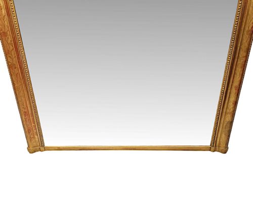 A LOVELY 19TH CENTURY LARGE SIZE GILTWOOD OVERMANTEL MIRROR WITH FLORAL EMBOSSED DETAIL - ADDITIONAL PHOTO 5