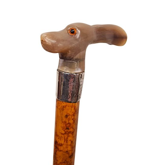 A VERY RARE 19TH CENTURY GADGET WALKING STICK WITH A RABBIT HANDLE AND HIDDEN CORKSCREW - ADDITIONAL PHOTO 1