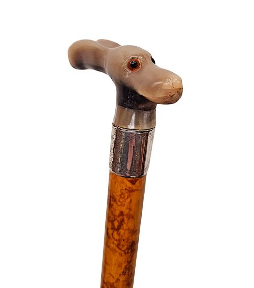 A VERY RARE 19TH CENTURY GADGET WALKING STICK WITH A RABBIT HANDLE AND HIDDEN CORKSCREW - ADDITIONAL PHOTO 2