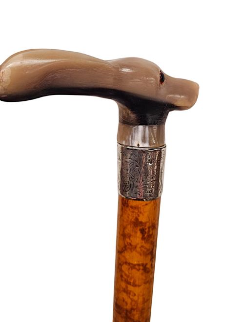 A VERY RARE 19TH CENTURY GADGET WALKING STICK WITH A RABBIT HANDLE AND HIDDEN CORKSCREW - ADDITIONAL PHOTO 4