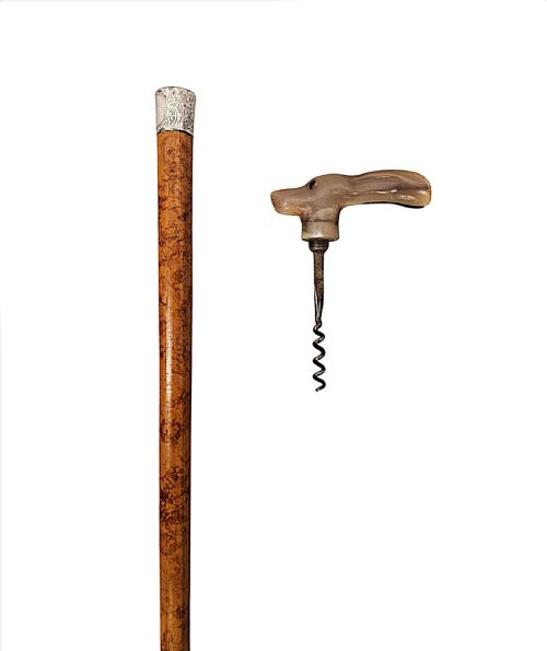 A VERY RARE 19TH CENTURY GADGET WALKING STICK WITH A RABBIT HANDLE AND HIDDEN CORKSCREW - ADDITIONAL PHOTO 5