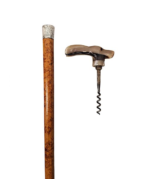 A VERY RARE 19TH CENTURY GADGET WALKING STICK WITH A RABBIT HANDLE AND HIDDEN CORKSCREW - ADDITIONAL PHOTO 7