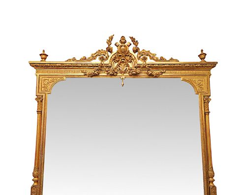A VERY RARE MASSIVE 19TH CENTURY GILTWOOD COUNTRY HOUSE OVERMANTEL MIRROR - ADDITIONAL PHOTO 2
