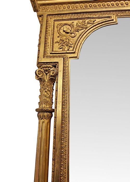 A VERY RARE MASSIVE 19TH CENTURY GILTWOOD COUNTRY HOUSE OVERMANTEL MIRROR - ADDITIONAL PHOTO 3