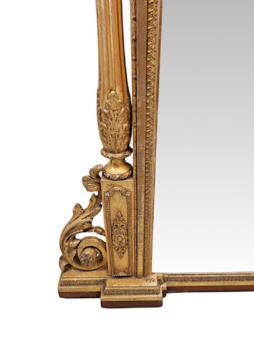 A VERY RARE MASSIVE 19TH CENTURY GILTWOOD COUNTRY HOUSE OVERMANTEL MIRROR - ADDITIONAL PHOTO 6