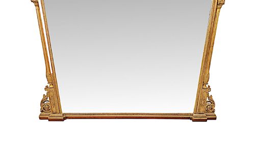 A VERY RARE MASSIVE 19TH CENTURY GILTWOOD COUNTRY HOUSE OVERMANTEL MIRROR - ADDITIONAL PHOTO 7