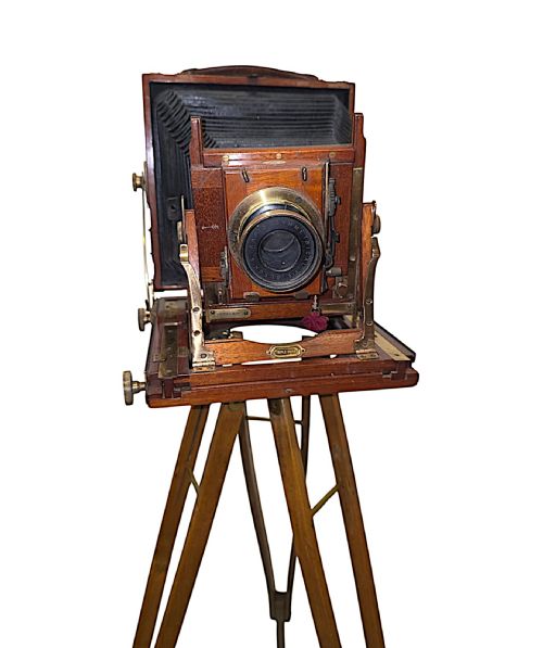 A VERY FINE CIRCA 1900 DOUBLE RACKED FOCUS HALF PLATE CAMERA ON OAK TRIPOD BY BENETFINK CO CHEAPSIDE LONDON - ADDITIONAL PHOTO 7