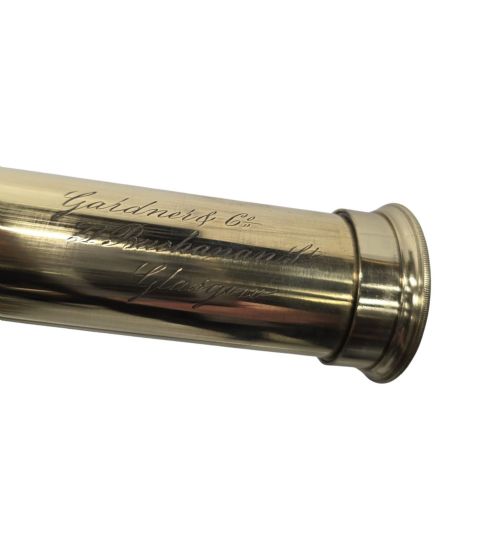 A STUNNING 19TH CENTURY POLISHED BRASS FOUR DRAW TELESCOPE WITH ORIGINAL TRIPOD BY GARDNER OF GLASGOW - ADDITIONAL PHOTO 3