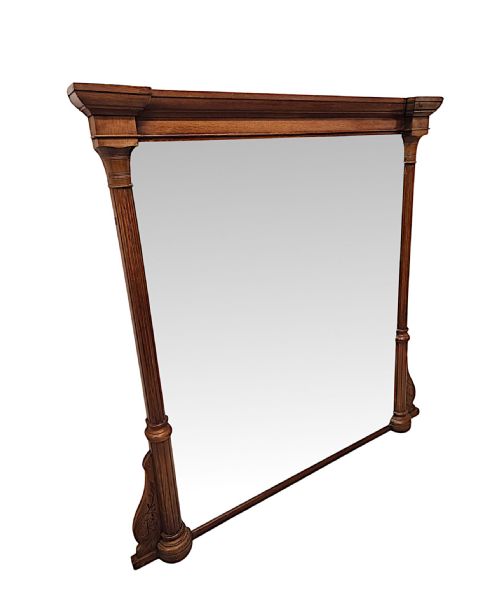 A LOVELY UNUSUAL 19TH CENTURY SOLID OAK FRAMED LARGE SIZE OVERMANTEL MIRROR - ADDITIONAL PHOTO 1