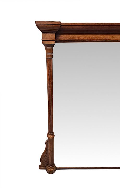 A LOVELY UNUSUAL 19TH CENTURY SOLID OAK FRAMED LARGE SIZE OVERMANTEL MIRROR - ADDITIONAL PHOTO 3