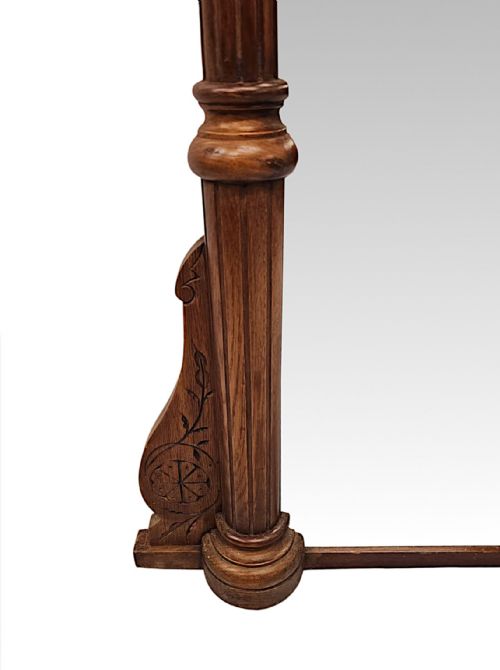 A LOVELY UNUSUAL 19TH CENTURY SOLID OAK FRAMED LARGE SIZE OVERMANTEL MIRROR - ADDITIONAL PHOTO 4