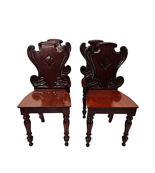 A VERY RARE AND FINE 19TH CENTURY IRISH SET OF FOUR HALL CHAIRS - ADDITIONAL PHOTO 1