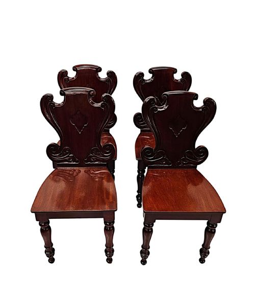 A VERY RARE AND FINE 19TH CENTURY IRISH SET OF FOUR HALL CHAIRS - ADDITIONAL PHOTO 2