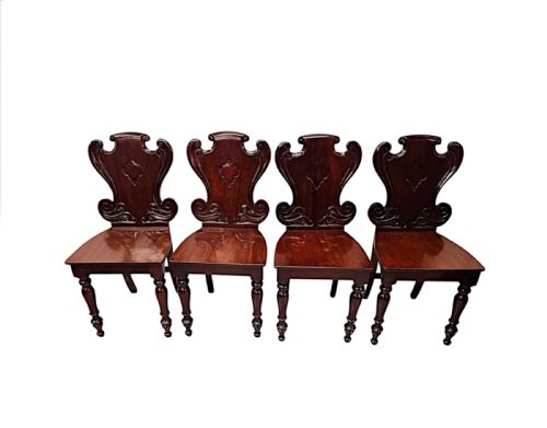 A VERY RARE AND FINE 19TH CENTURY IRISH SET OF FOUR HALL CHAIRS - ADDITIONAL PHOTO 3