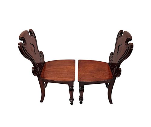 A VERY RARE AND FINE 19TH CENTURY IRISH SET OF FOUR HALL CHAIRS - ADDITIONAL PHOTO 7