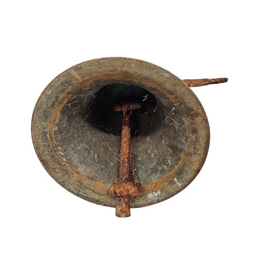 A VERY RARE 19TH CENTURY BRONZE TOWER BELL MOUNTED ON ORIGINAL HANGING BRACKET - ADDITIONAL PHOTO 1