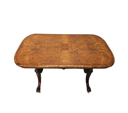 A VERY FINE 19TH CENTURY INLAID BURR WALNUT LIBRARY OR CENTRE TABLE