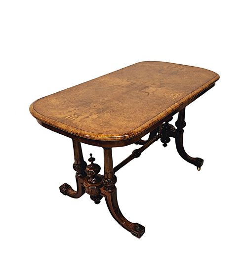 A VERY FINE 19TH CENTURY INLAID BURR WALNUT LIBRARY OR CENTRE TABLE - ADDITIONAL PHOTO 1