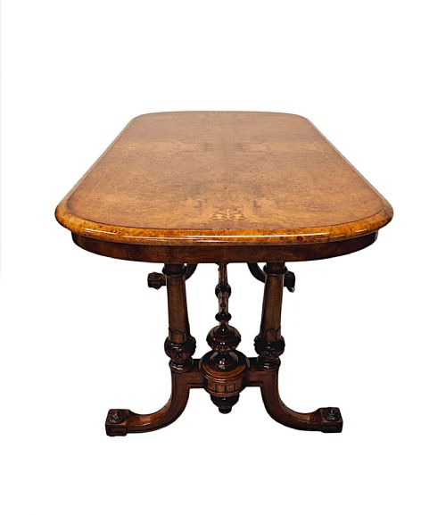 A VERY FINE 19TH CENTURY INLAID BURR WALNUT LIBRARY OR CENTRE TABLE - ADDITIONAL PHOTO 2