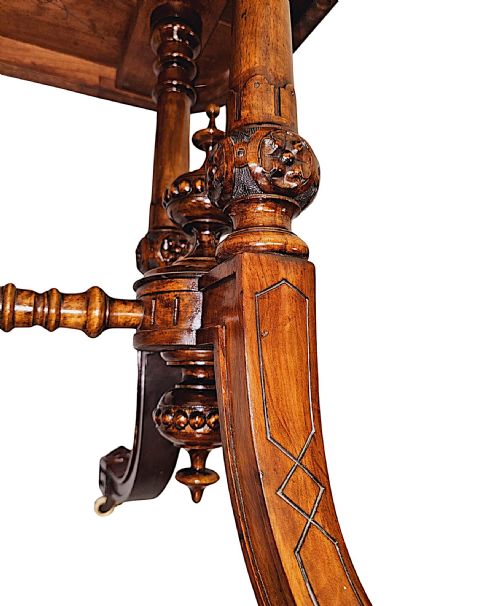 A VERY FINE 19TH CENTURY INLAID BURR WALNUT LIBRARY OR CENTRE TABLE - ADDITIONAL PHOTO 4