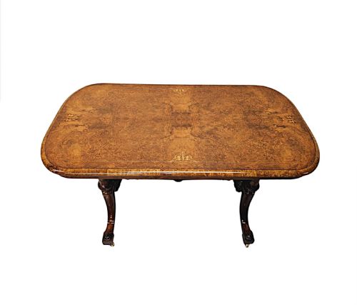 A VERY FINE 19TH CENTURY INLAID BURR WALNUT LIBRARY OR CENTRE TABLE - ADDITIONAL PHOTO 9