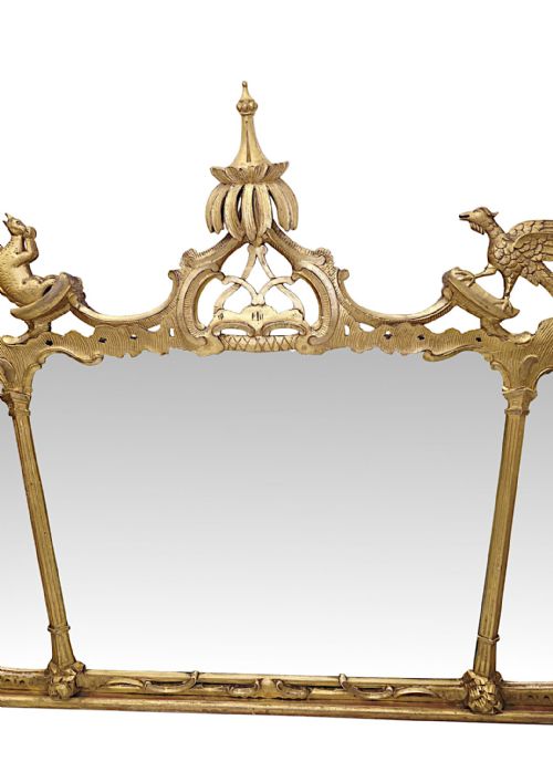 A VERY RARE 19TH CENTURY IRISH TRYPTIC GILTWOOD OVERMANTEL MIRROR WITH HO HO BIRD AND SQUIRREL DETAIL - ADDITIONAL PHOTO 1