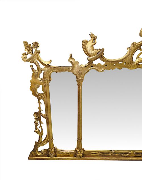 A VERY RARE 19TH CENTURY IRISH TRYPTIC GILTWOOD OVERMANTEL MIRROR WITH HO HO BIRD AND SQUIRREL DETAIL - ADDITIONAL PHOTO 2