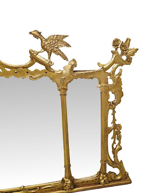 A VERY RARE 19TH CENTURY IRISH TRYPTIC GILTWOOD OVERMANTEL MIRROR WITH HO HO BIRD AND SQUIRREL DETAIL - ADDITIONAL PHOTO 3