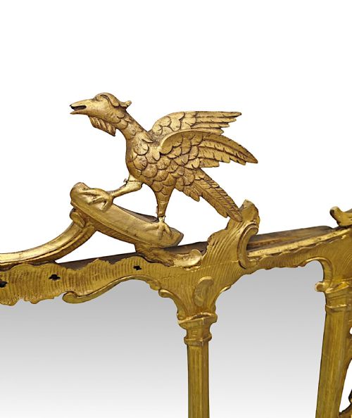 A VERY RARE 19TH CENTURY IRISH TRYPTIC GILTWOOD OVERMANTEL MIRROR WITH HO HO BIRD AND SQUIRREL DETAIL - ADDITIONAL PHOTO 4
