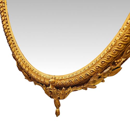 A BEAUTIFUL LARGE SIZE 19TH CENTURY GILTWOOD OVAL HALL OR PIER MIRROR - ADDITIONAL PHOTO 3