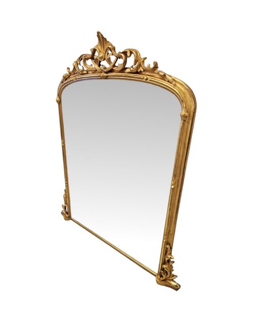 A FABULOUS 19TH CENTURY ARCHTOP GILTWOOD OVERMANTEL MIRROR WITH CENTRAL CARTOUCHE - ADDITIONAL PHOTO 1