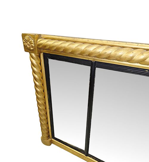 A VERY RARE EARLY 19TH CENTURY REGENCY COMPARTMENTAL OVERMANTEL MIRROR - ADDITIONAL PHOTO 2