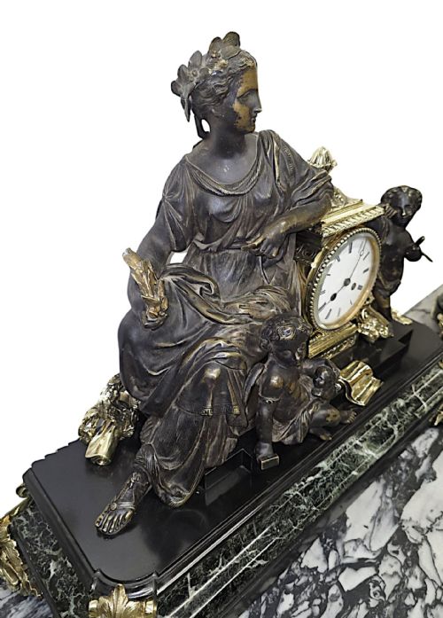 A VERY RARE AND FINE 19TH CENTURY FRENCH MARBLE AND BRONZE GARNITURE CLOCK SET - ADDITIONAL PHOTO 3