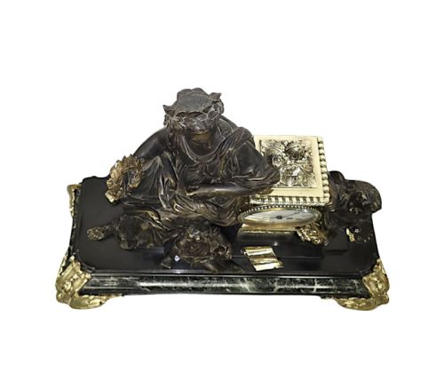 A VERY RARE AND FINE 19TH CENTURY FRENCH MARBLE AND BRONZE GARNITURE CLOCK SET - ADDITIONAL PHOTO 4